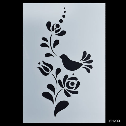 Gift To Love | Flower Bird Design Stencil | Size : A4 | Code : JSPA413