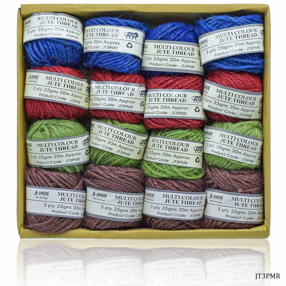 Gift To Love | Jute Thread 3 Ply | Color : Multi Color | Size : 25 Gms | Pcs : Set Of 16 Pcs | Code : JT3PMR
