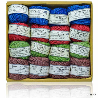 Gift To Love | Jute Thread 3 Ply | Color : Multi Color | Size : 25 Gms | Pcs : Set Of 16 Pcs | Code : JT3PMR