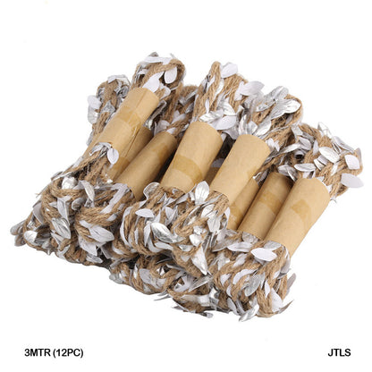 Gift To Love | Jute Thread Leaf | Color : Silver | Size : 3 Mtr | Pcs : 12 Pc | Code : JTLS