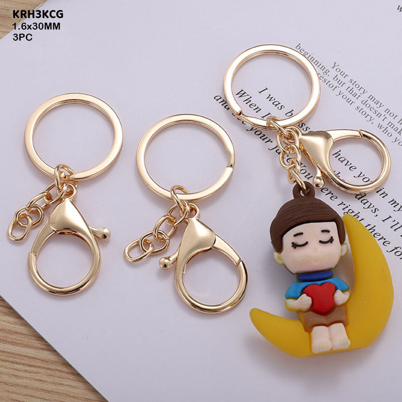 Gift To Love | Key Ring With Hook | Color : Gold | Size : 1.6 X 30 Mm | Pcs : 3 Pcs | Code : KRH3KCG
