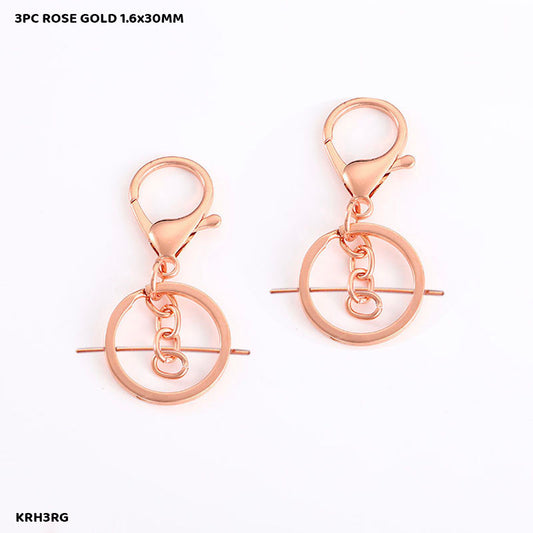 Gift To Love | Key Ring With Hook | Color : Rose Gold | Size : 1.6 X 30 Mm | Pcs : 3 Pc | Code : KRH3RG