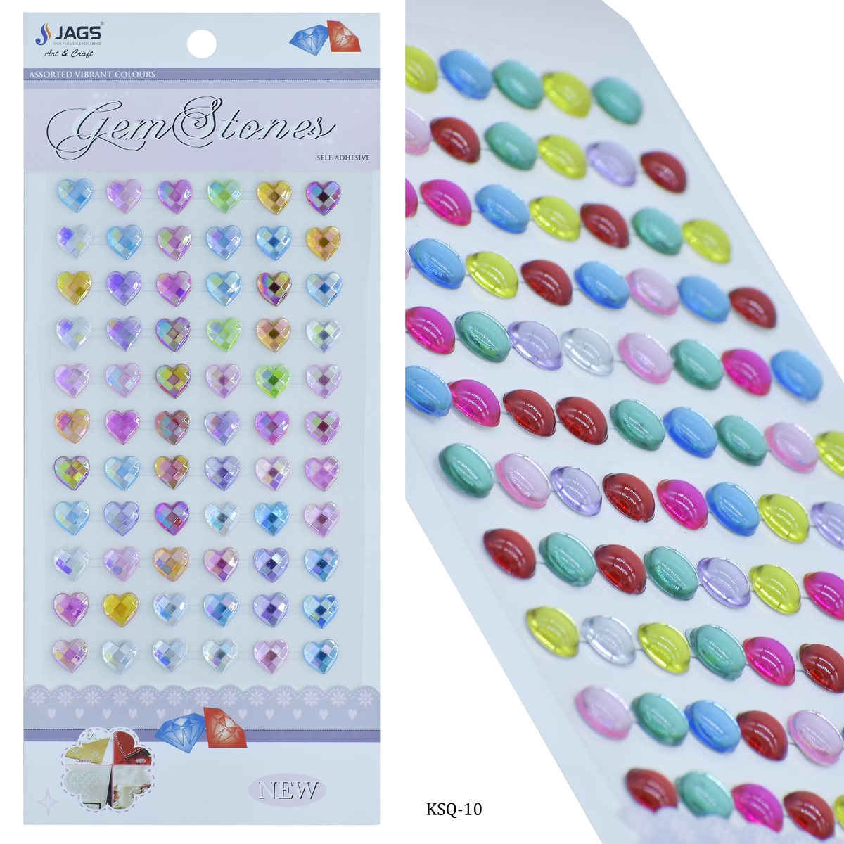 Gift To Love | Heart Gem Stones Sticker | Color : Multicolour | Code : KSQ-10