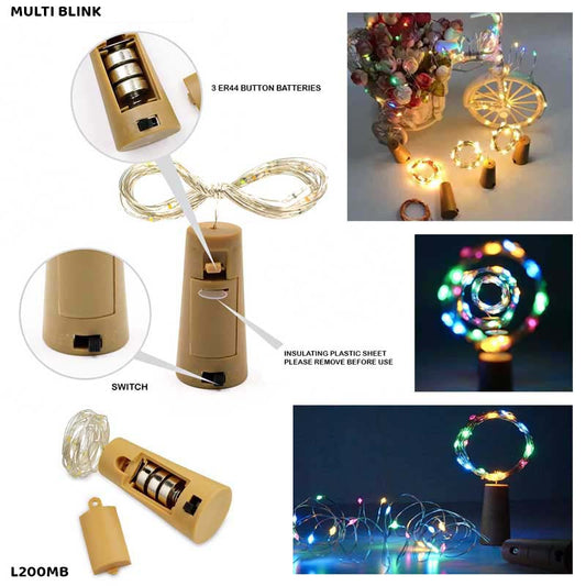 Gift To Love | Led Bottle Cork Light | Color : Multi Blink | Size : 200 Cm | Code : L200MB