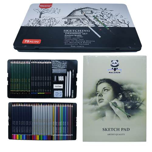 Gift To Love | Macaron Sketching Drawing Pencil Set 75 Pcs 1 Pad | Code : MCR-183