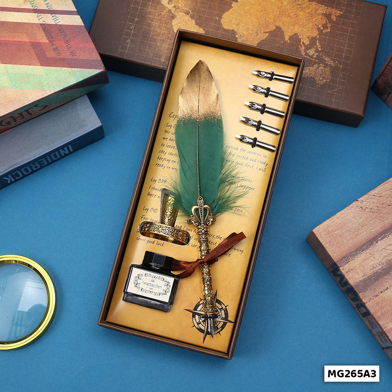 Gift To Love | Feather Ink Pen Box Set | Color : Gold | Code : MG265A3