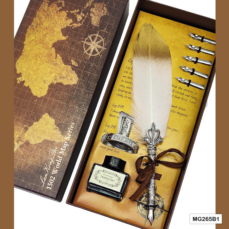 Gift To Love | Feather Ink Pen Box Set | Color : Silver | Code : MG265B1