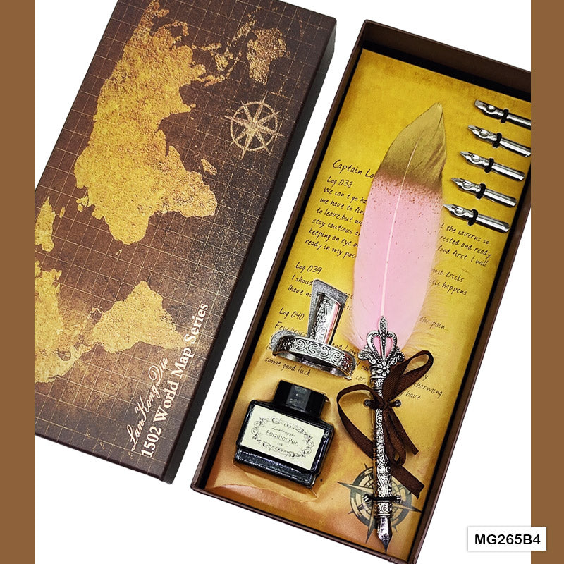 Gift To Love | Feather Ink Pen Box Set | Color : Silver | Code : MG265B4