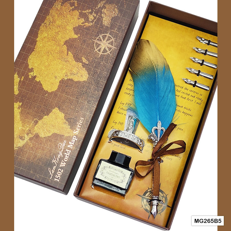 Gift To Love | Feather Ink Pen Box Set | Color : Silver | Code : MG265B5