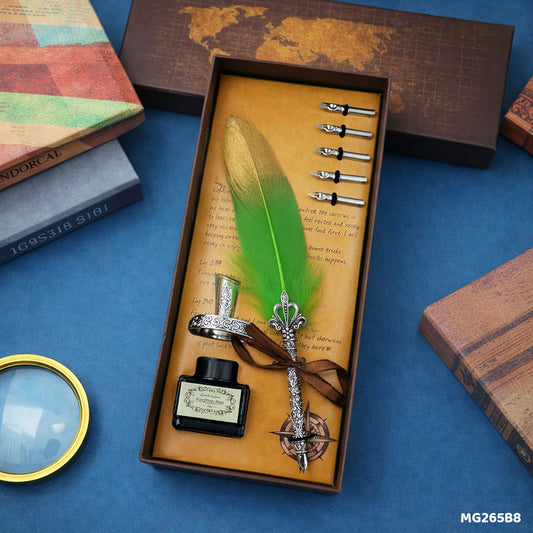 Gift To Love | Feather Ink Pen Box Set | Color : Silver | Code : MG265B8