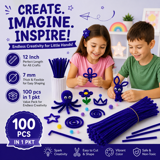 Gift To Love | Craft Pipe Cleaner | Color : Dark Blue | Size : 7 Mm X 30 Cm | Pcs : 100 Pcs | Code : MG3875
