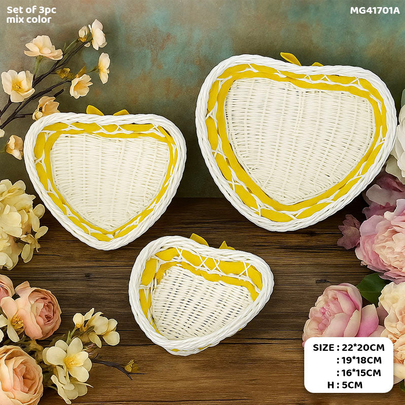 Gift To Love | Wicker Decoration Basket | Size : Heart | Pcs : Set Of 3 Pc | Code : MG41701A