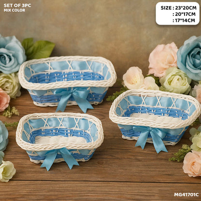 Gift To Love | Wicker Decoration Basket | Size : Rectangle | Pcs : Set Of 3 Pc | Code : MG41701D