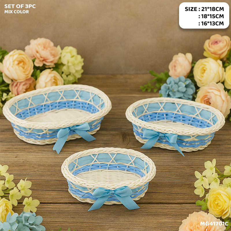 Gift To Love | Wicker Decoration Basket | Size : Oval | Pcs : Set Of 3 Pc | Code : MG41701E