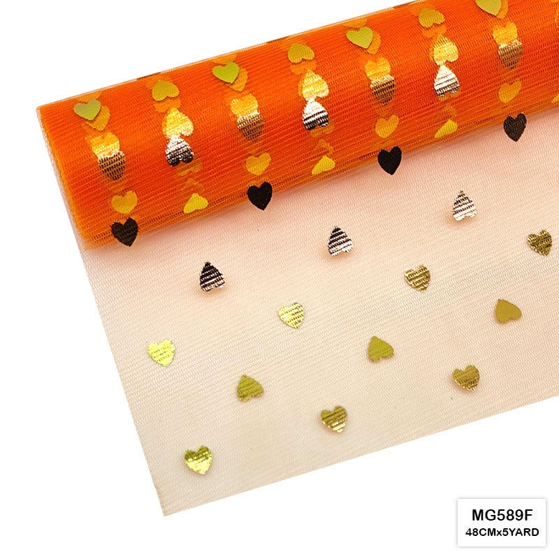 Gift To Love | Gold Heart Net Roll | Size : 48 Cm X 5 Yard | Code : MG589F
