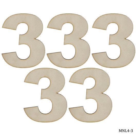 Gift To Love | Mdf Number Letter | Color : No 3 | Size : 4 Inch | Code : MNL4-3