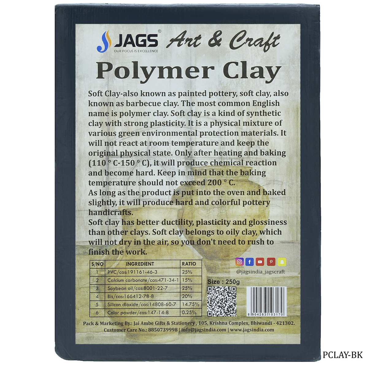 Gift To Love | Polymer Clay | Color : Black | Size : 250 Gm | Code : PCLAY-BK
