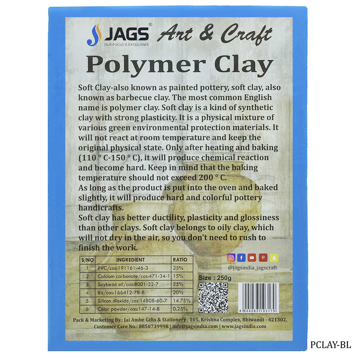 Gift To Love | Polymer Clay | Color : Blue | Size : 250 Gm | Code : PCLAY-BL