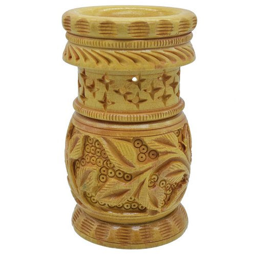 Gift To Love | Pen Stand Wooden Finish Round Flower Design | Code : PSRF00