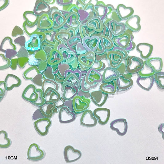 Gift To Love | Heart H Sequins | Color : Sea Green | Size : 6 Mm | Pcs : 10 Gm | Code : QS09I