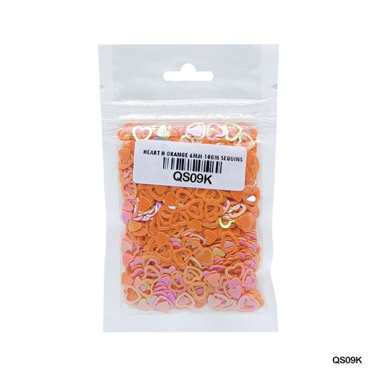 Gift To Love | Heart Sequins | Color : Orange | Size : 6 Mm | Pcs : 10 Gm | Code : QS09K