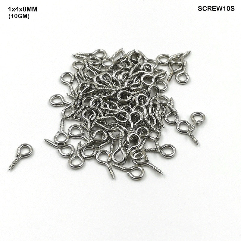 Gift To Love | Screw Steel | Color : Silver | Size : 1 Mm X 4 Mm X 8 Mm | Pcs : 10 Gm | Code : SCREW10S