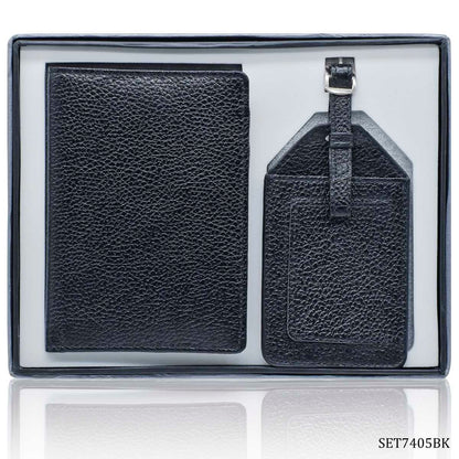 Gift To Love | 2 In 1 Passport Holder Luggage Tag | Color : Black | Code : SET7405BK