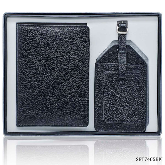Gift To Love | 2 In 1 Passport Holder Luggage Tag | Color : Black | Code : SET7405BK