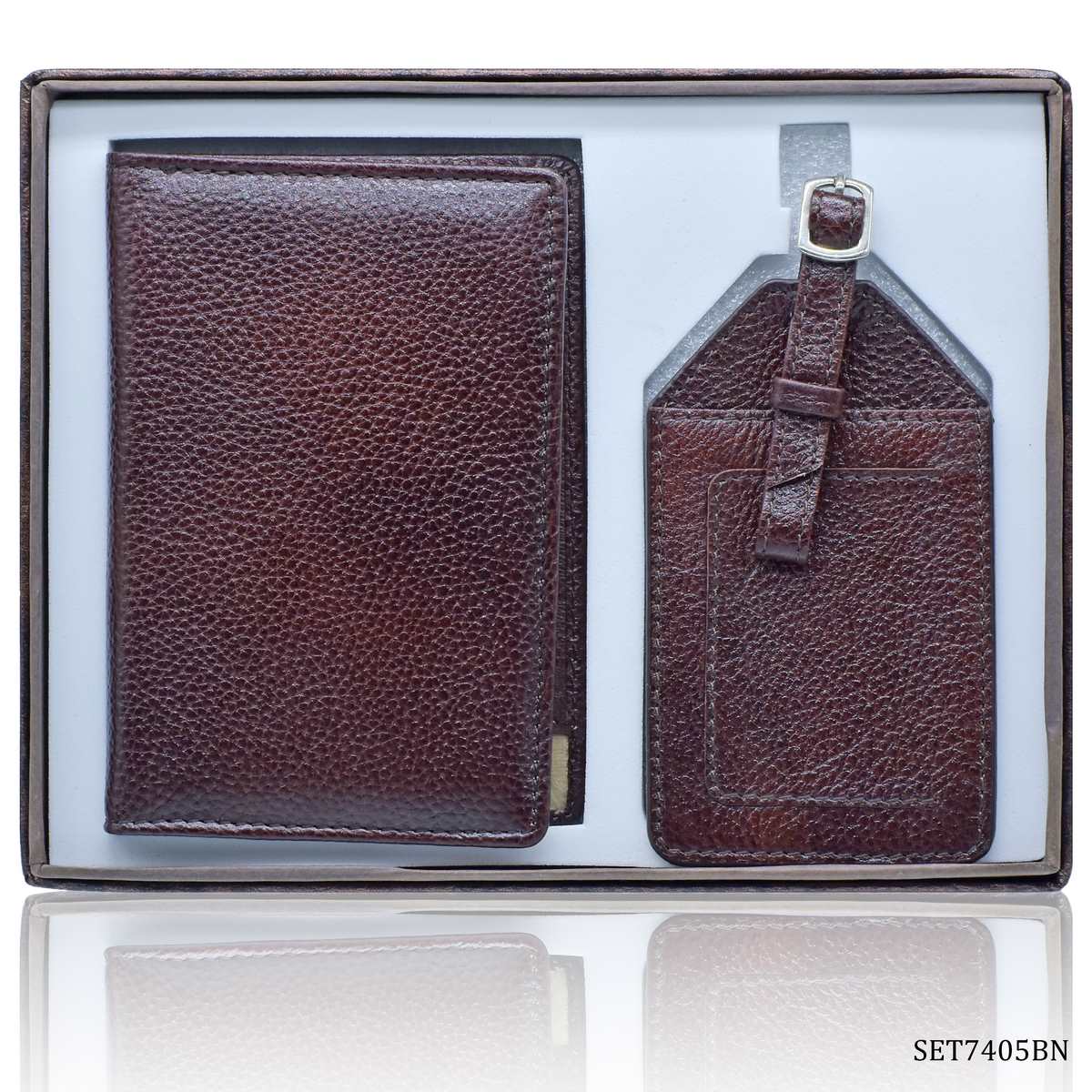Gift To Love | 2 In 1 Passport Holder Luggage Tag | Color : Brown | Code : SET7405BN