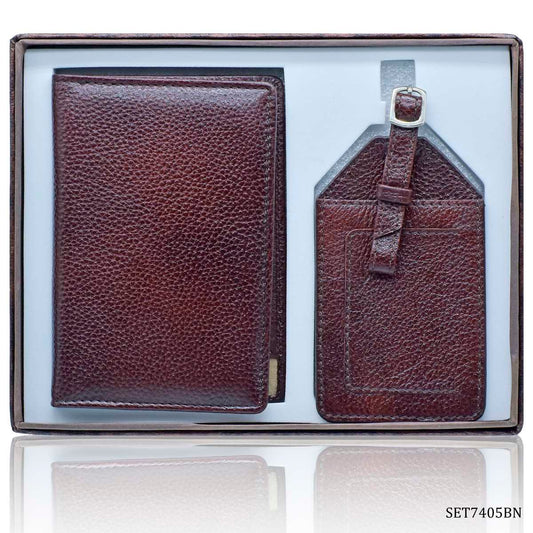 Gift To Love | 2 In 1 Passport Holder Luggage Tag | Color : Brown | Code : SET7405BN