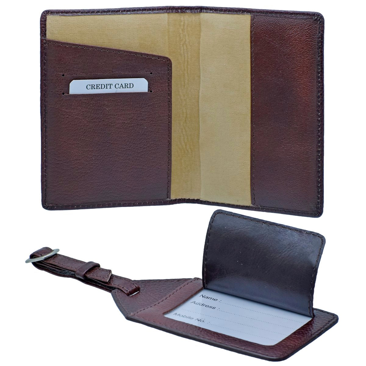 Gift To Love | 2 In 1 Passport Holder Luggage Tag | Color : Brown | Code : SET7405BN