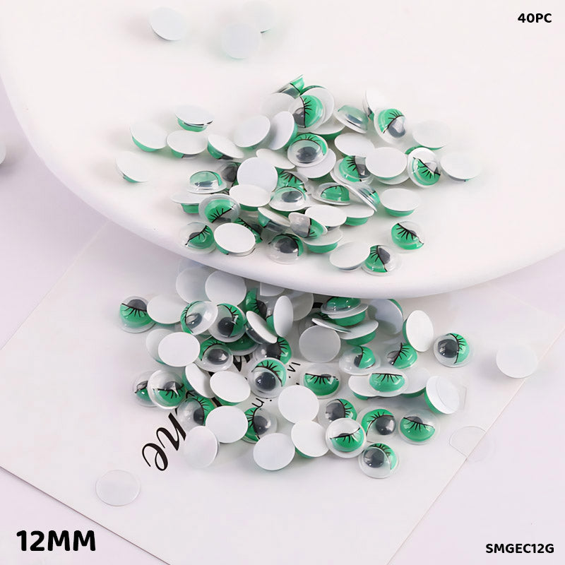 Gift To Love | Googly Eye With Eyelash | Color : Green | Size : 12 Mm | Pcs : 40 Pcs | Code : SMGEC12G