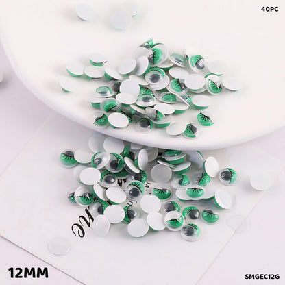Gift To Love | Googly Eye With Eyelash | Color : Green | Size : 12 Mm | Pcs : 40 Pcs | Code : SMGEC12G