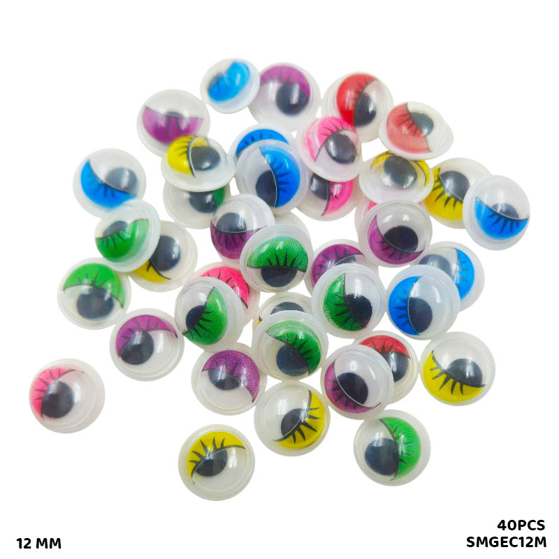 Gift To Love | Googly Eye With Eyelash | Color : Multi | Size : 12 Mm | Pcs : 40 Pcs | Code : SMGEC12M