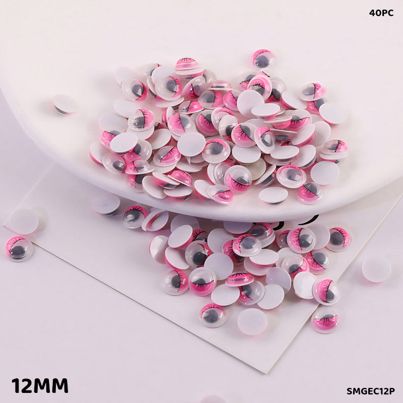 Gift To Love | Googly Eye With Eyelash | Color : Pink | Size : 12 Mm | Pcs : 40 Pcs | Code : SMGEC12P