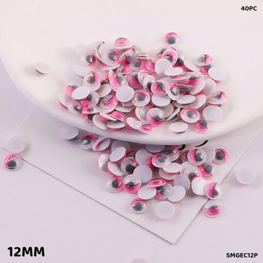 Gift To Love | Googly Eye With Eyelash | Color : Pink | Size : 12 Mm | Pcs : 40 Pcs | Code : SMGEC12P