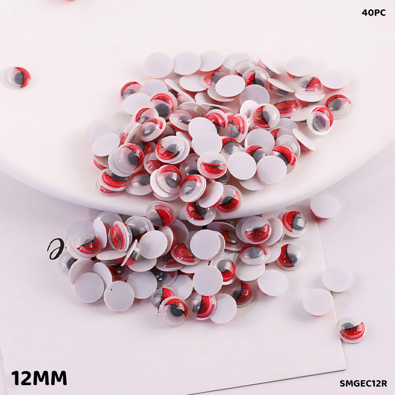 Gift To Love | Googly Eye With Eyelash | Color : Red | Size : 12 Mm | Pcs : 40 Pcs | Code : SMGEC12R