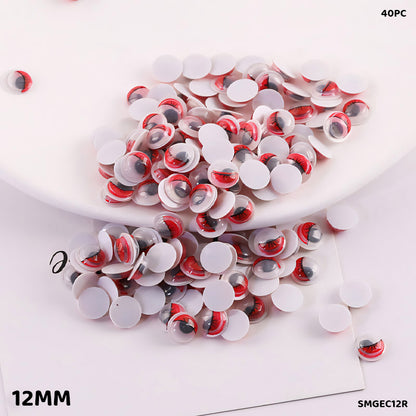 Gift To Love | Googly Eye With Eyelash | Color : Red | Size : 12 Mm | Pcs : 40 Pcs | Code : SMGEC12R