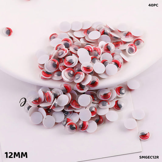 Gift To Love | Googly Eye With Eyelash | Color : Red | Size : 12 Mm | Pcs : 40 Pcs | Code : SMGEC12R
