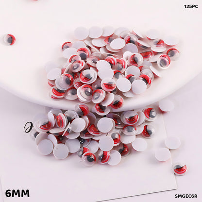 Gift To Love | Googly Eye With Eyelash | Color : Red | Size : 6 Mm | Pcs : 125 Pcs | Code : SMGEC6R