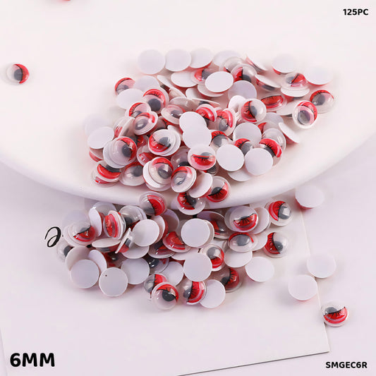 Gift To Love | Googly Eye With Eyelash | Color : Red | Size : 6 Mm | Pcs : 125 Pcs | Code : SMGEC6R