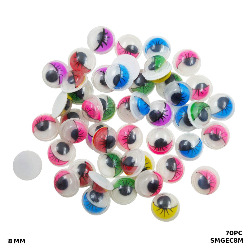 Gift To Love | Googly Eye With Eyelash | Color : Multi | Size : 8 Mm | Pcs : 70 Pc | Code : SMGEC8M