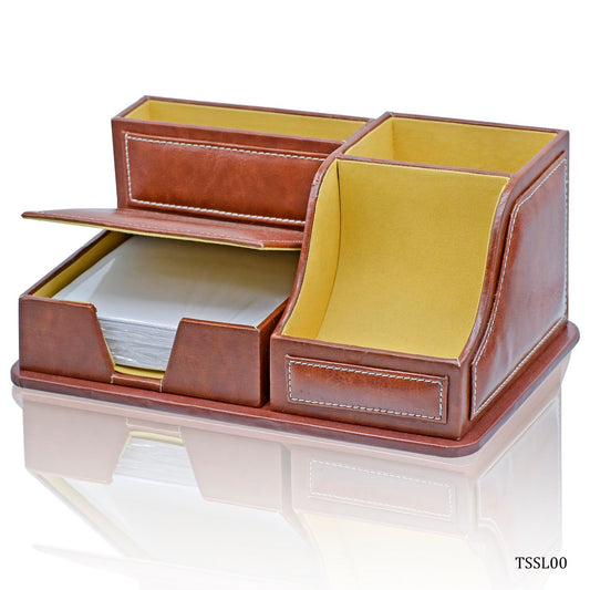 Gift To Love | Table Stationery Set Leatherite 4In1 | Color : Tan | Code : TSSL00