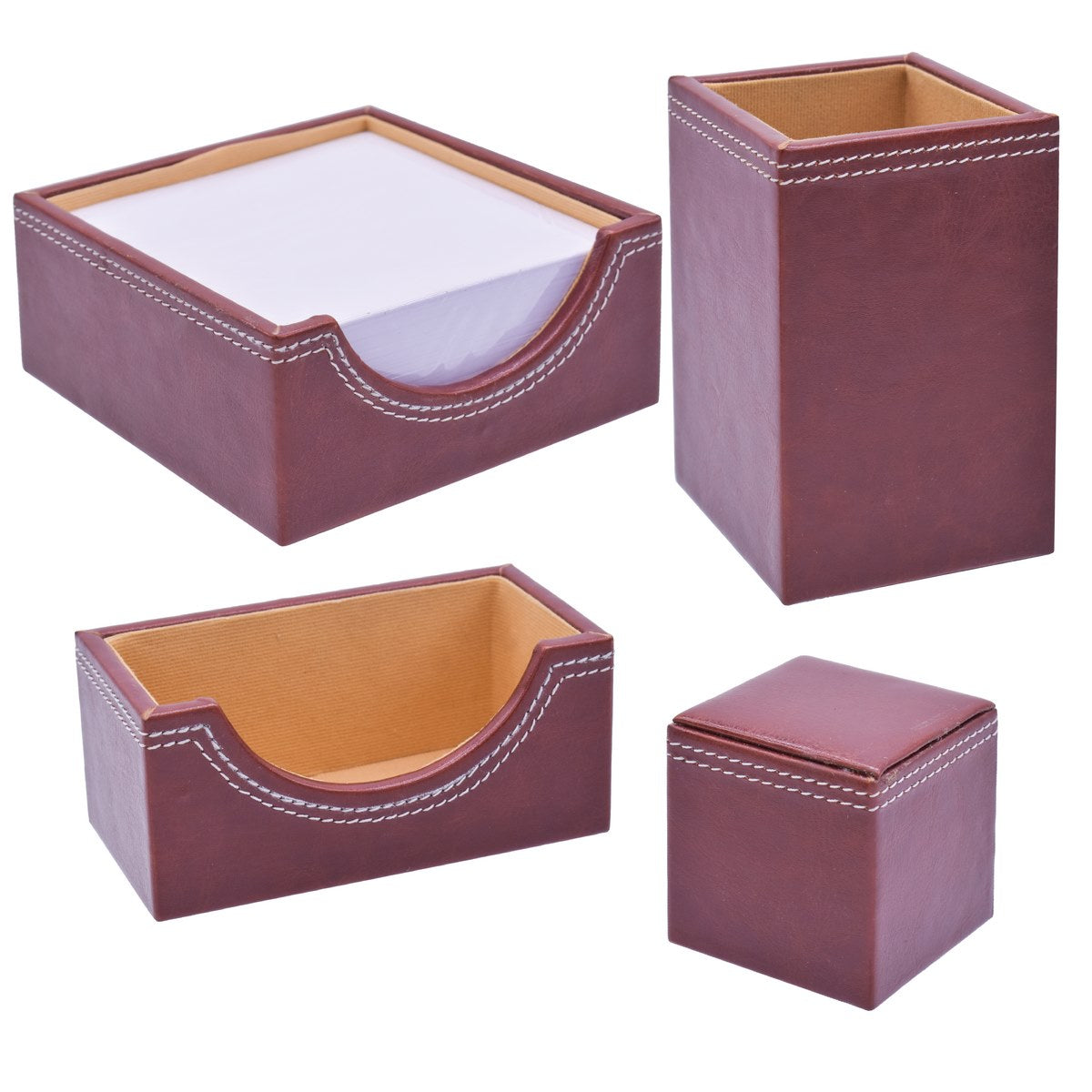 Gift To Love | Table Stationery Set Leatherite | Color : Brown | Pcs : Set Of 4 Pcs | Code : TSSL01