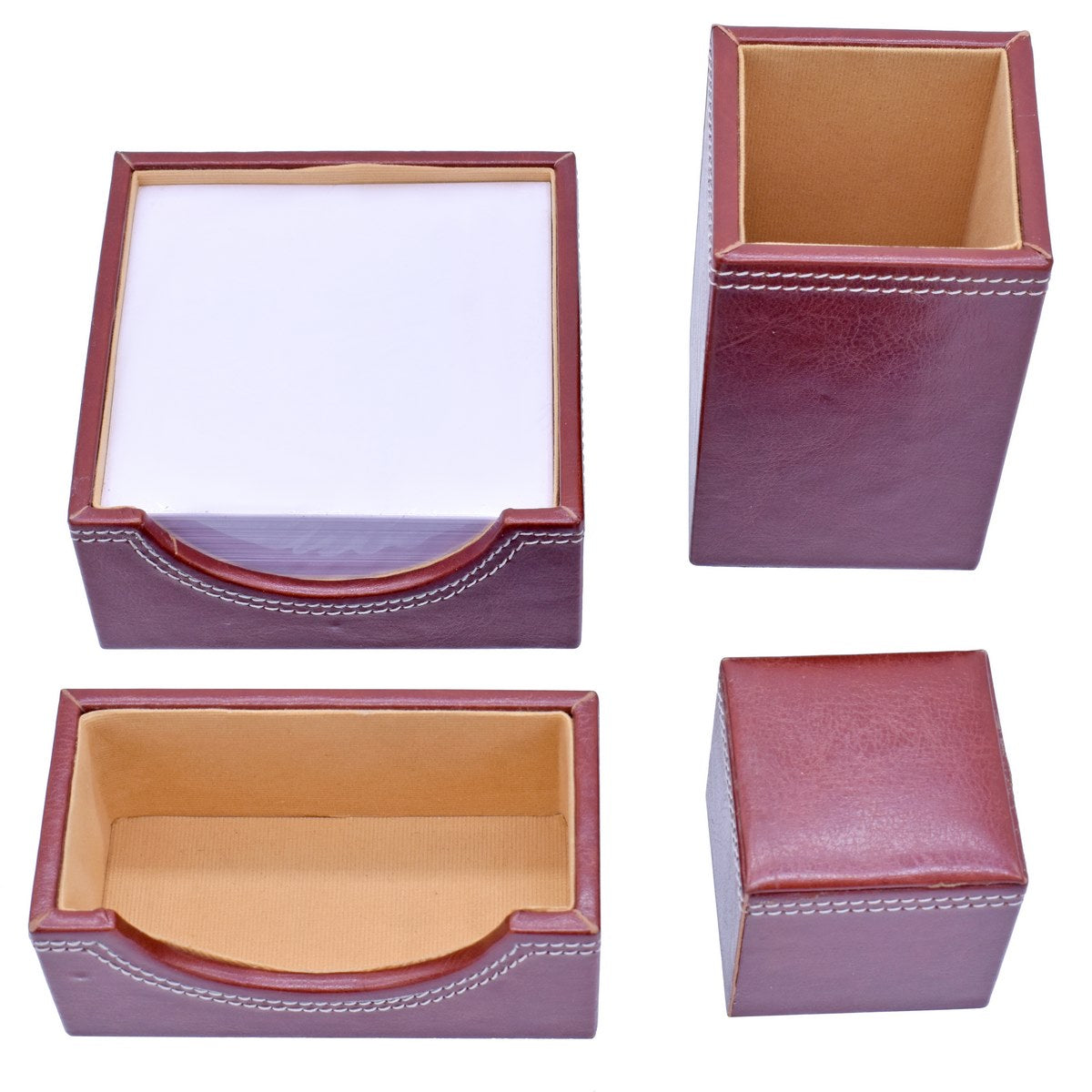 Gift To Love | Table Stationery Set Leatherite | Color : Brown | Pcs : Set Of 4 Pcs | Code : TSSL01