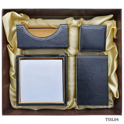 Gift To Love | Table Stationery Set Leatherite | Color : Black | Pcs : Set Of 4 Pcs | Code : TSSL04