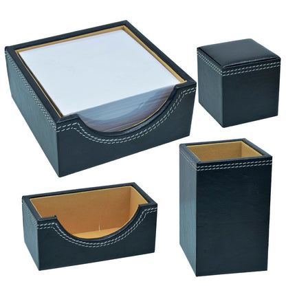 Gift To Love | Table Stationery Set Leatherite | Color : Black | Pcs : Set Of 4 Pcs | Code : TSSL04
