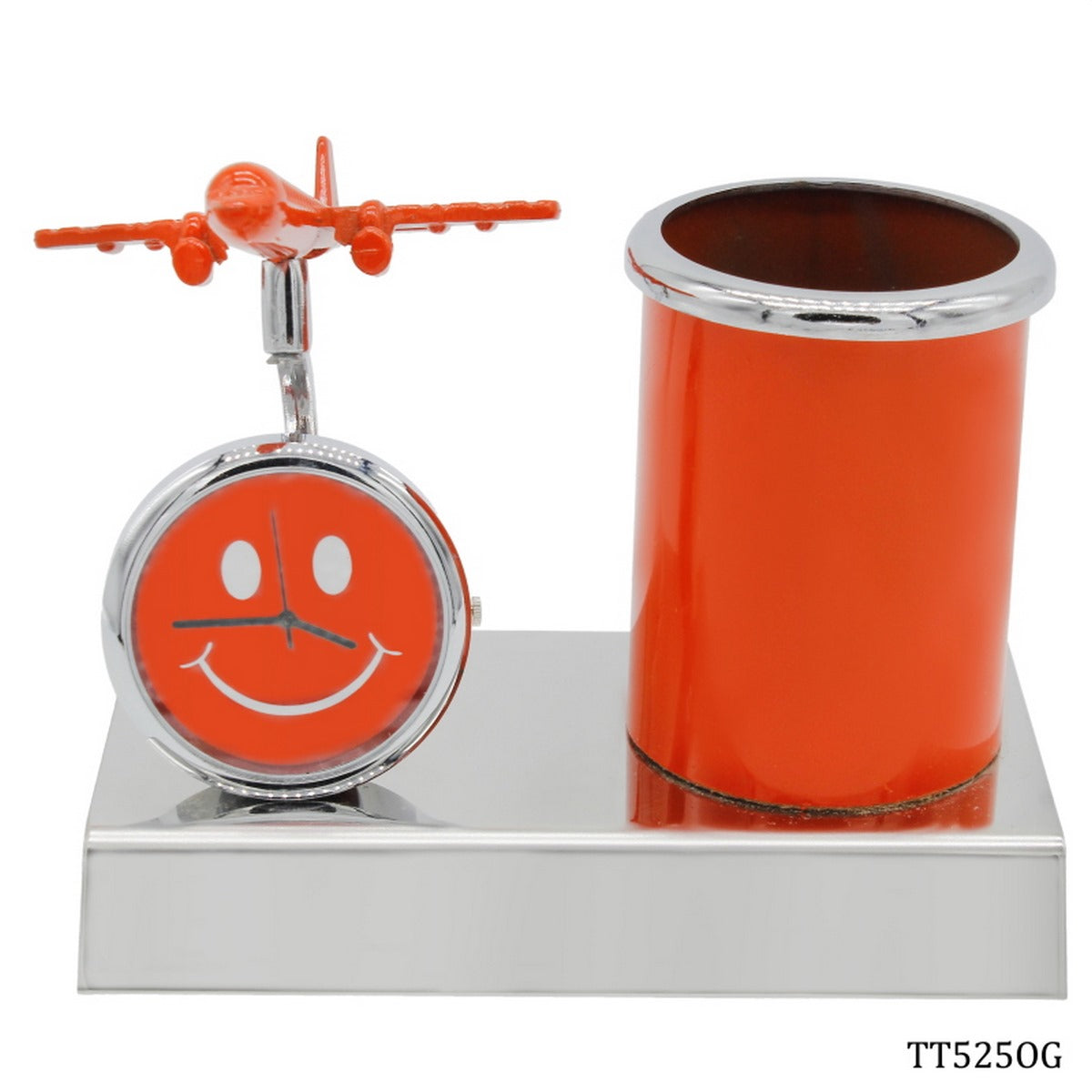 Gift To Love | Pen Stand With Watch With Air Craft | Color : Orange | Code : TT525OG