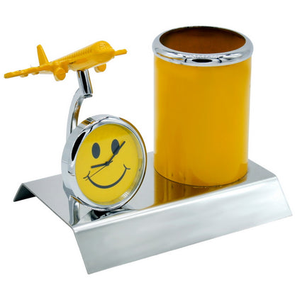Gift To Love | Pen Stand With Watch With Air Craft | Color : Smiley | Code : TT525SY