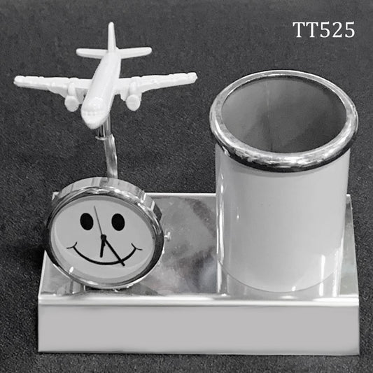 Gift To Love | Pen Stand With Watch With Air Craft | Color : White | Code : TT525WE